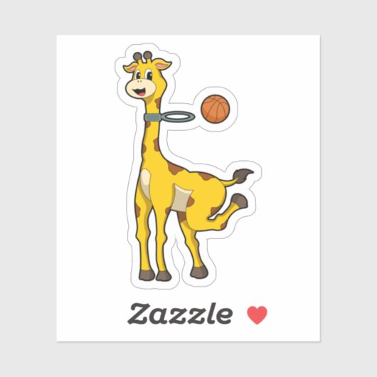Giraffe bij Basketball met Basketball-hoepel Sticker (Vel)