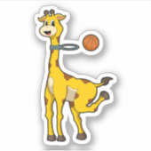 Giraffe bij Basketball met Basketball-hoepel Sticker (Voorkant)