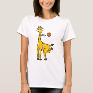 Giraffe bij Basketball met Basketball-hoepel T-shirt