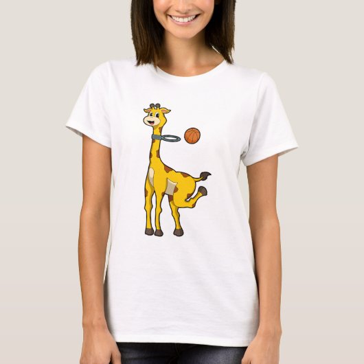 Giraffe bij Basketball met Basketball-hoepel T-shirt (Voorkant)