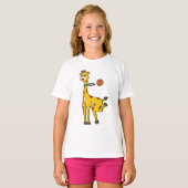 Giraffe bij Basketball met Basketball-hoepel T-shirt (Voorkant volledig)