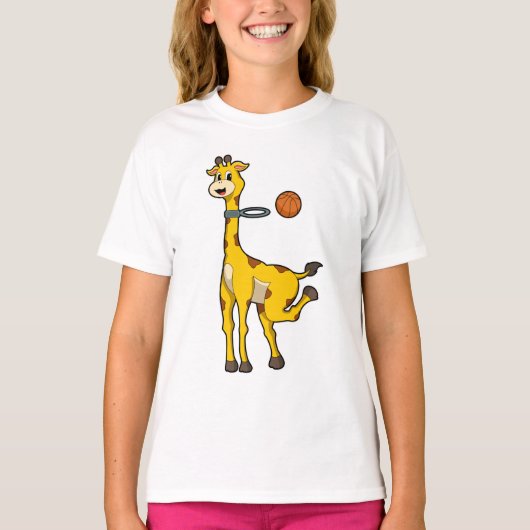 Giraffe bij Basketball met Basketball-hoepel T-shirt (Voorkant)
