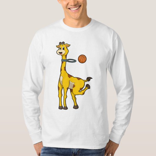 Giraffe bij Basketball met Basketball-hoepel T-shirt (Voorkant)