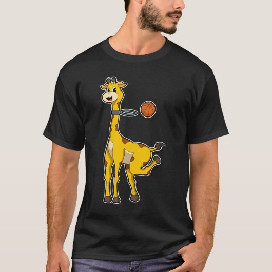 Giraffe bij Basketball met Basketball-hoepel T-shirt (Voorkant)