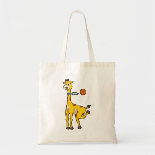 Giraffe bij Basketball met Basketball-hoepel Tote Bag (Voorkant)