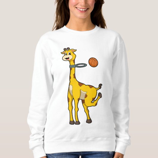Giraffe bij Basketball met Basketball-hoepel Trui (Voorkant)