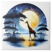 Giraffe bij een maanverlicht meer onder een sterre tegeltje (Voorkant)