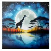 Giraffe bij een maanverlicht meer onder een sterre tegeltje (Voorkant)