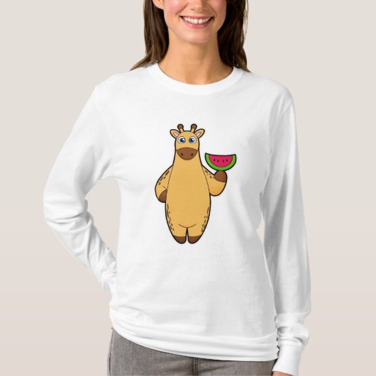 Giraffe bij Eten met Watermeloen T-shirt (Voorkant)