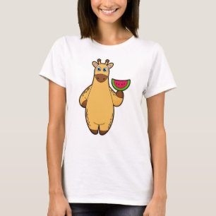 Giraffe bij Eten met Watermeloen T-shirt