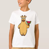 Giraffe bij Eten met Watermeloen T-shirt (Voorkant)