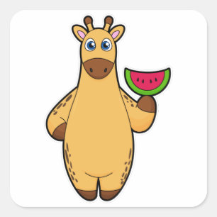 Giraffe bij Eten met Watermeloen Vierkante Sticker