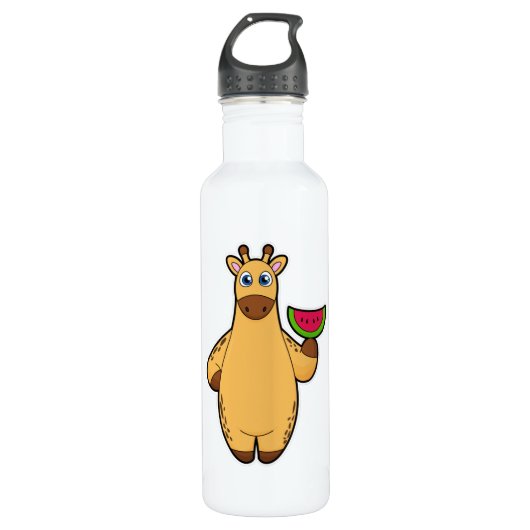 Giraffe bij Eten met Watermeloen Waterfles (Voorkant)