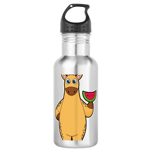 Giraffe bij Eten met Watermeloen Waterfles (Voorkant)