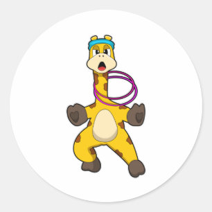 Giraffe bij fitness met zwenkring ronde sticker