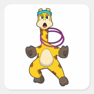 Giraffe bij fitness met zwenkring vierkante sticker
