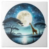 Giraffe bij het Serene Moonlit Lake in de nacht Tegeltje (Voorkant)