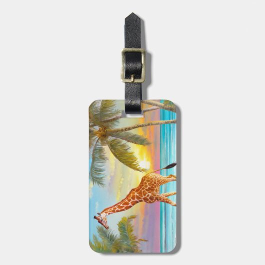 Giraffe bij het strand Tropical Bagagelabel (Voorkant verticaal)