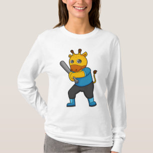 Giraffe bij honkbal met honkbalknuppel t-shirt