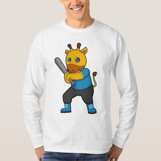 Giraffe bij honkbal met honkbalknuppel t-shirt (Voorkant)