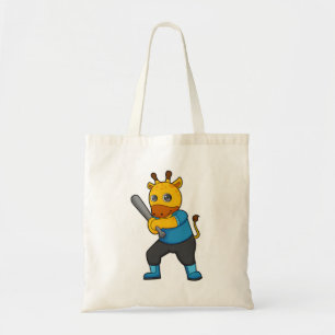 Giraffe bij honkbal met honkbalknuppel tote bag