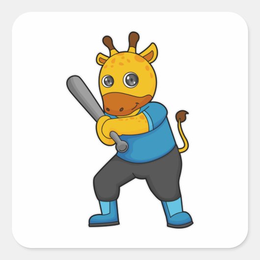 Giraffe bij honkbal met honkbalknuppel vierkante sticker (Voorkant)
