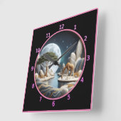 Giraffe bij maanverlicht water in Afrika Vierkante Klok (Hoek)