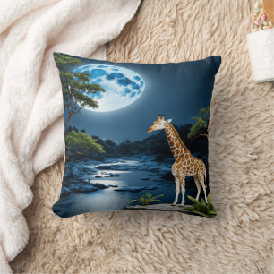 Giraffe bij Moonlit River onder Starlit Sky Kussen