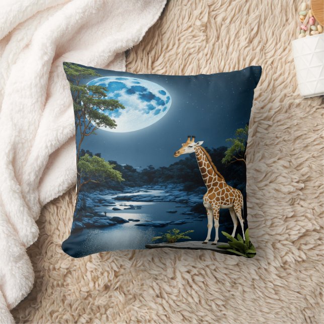 Giraffe bij Moonlit River onder Starlit Sky Kussen (Deken)