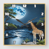 Giraffe bij Moonlit River onder Starlit Sky Vierkante Klok (Voorkant)