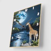 Giraffe bij Moonlit River onder Starlit Sky Vierkante Klok (Hoek)
