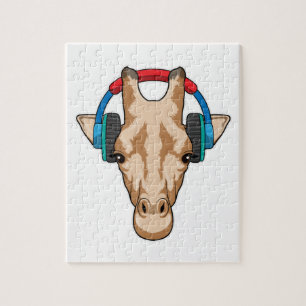 Giraffe bij Muziek met hoofdtelefoon Legpuzzel