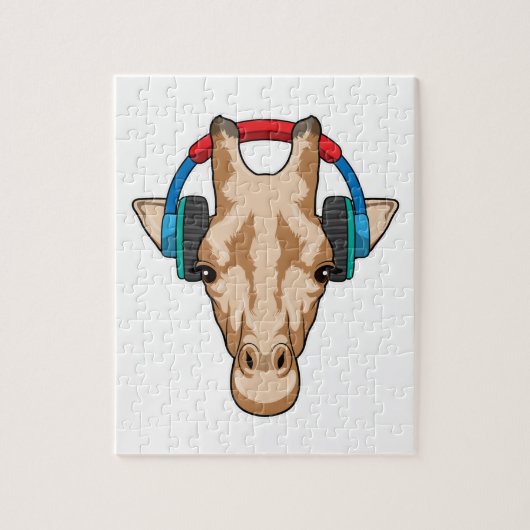 Giraffe bij Muziek met hoofdtelefoon Legpuzzel (Verticaal)