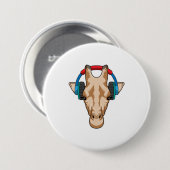 Giraffe bij Muziek met hoofdtelefoon Ronde Button 7,6 Cm (Voorkant /achterkant)