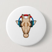 Giraffe bij Muziek met hoofdtelefoon Ronde Button 7,6 Cm (Voorkant)