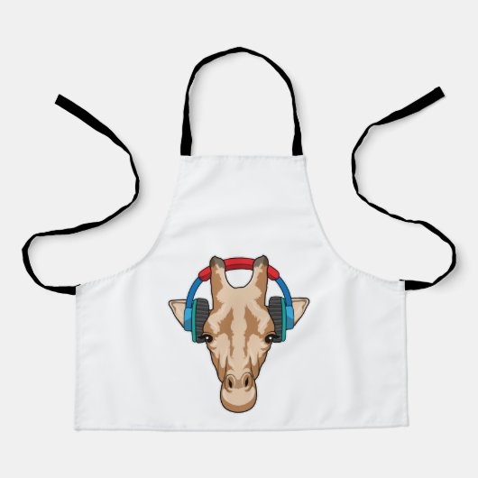 Giraffe bij Muziek met hoofdtelefoon Schort (Voorkant)