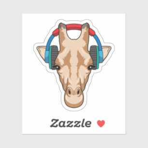 Giraffe bij Muziek met hoofdtelefoon Sticker