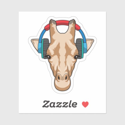 Giraffe bij Muziek met hoofdtelefoon Sticker (Vel)