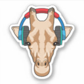 Giraffe bij Muziek met hoofdtelefoon Sticker (Voorkant)