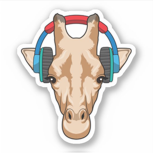 Giraffe bij Muziek met hoofdtelefoon Sticker (Voorkant)