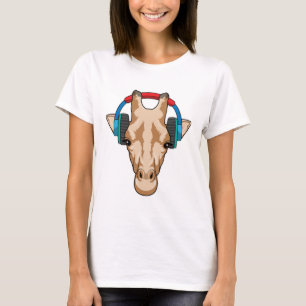 Giraffe bij Muziek met hoofdtelefoon T-shirt