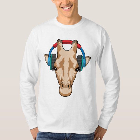 Giraffe bij Muziek met hoofdtelefoon T-shirt (Voorkant)