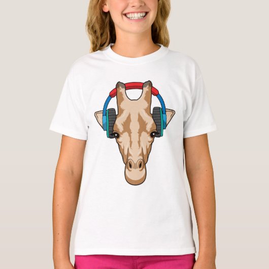 Giraffe bij Muziek met hoofdtelefoon T-shirt (Voorkant)