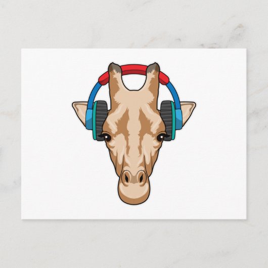 Giraffe bij muziek met koptelefoon briefkaart (Voorkant)