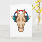 Giraffe bij muziek met koptelefoon kaart (Gele Bloem)