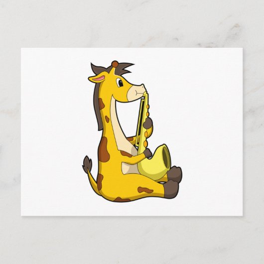 Giraffe bij Muziek met Saxophone.PNG Briefkaart (Voorkant)