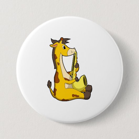 Giraffe bij Muziek met Saxophone.PNG Ronde Button 7,6 Cm (Voorkant)