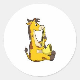 Giraffe bij Muziek met Saxophone.PNG Ronde Sticker