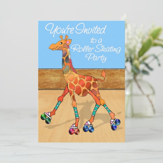Giraffe bij Roller Rink Party Kaart (Staand voorkant)