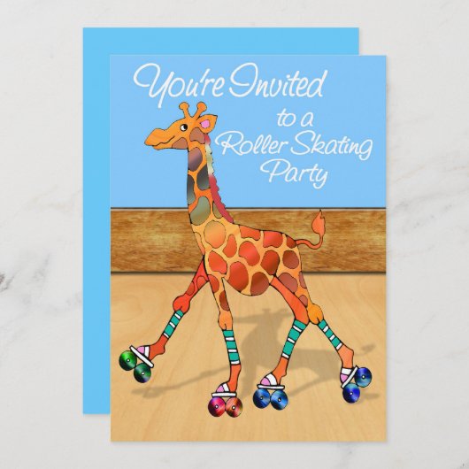 Giraffe bij Roller Rink Party Kaart (Voorkant / Achterkant)